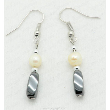 Freshwater pearl hematite twist beads earring