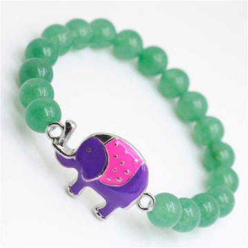 Green Aventurine Gemstone Bracelet with alloy elephant Piece