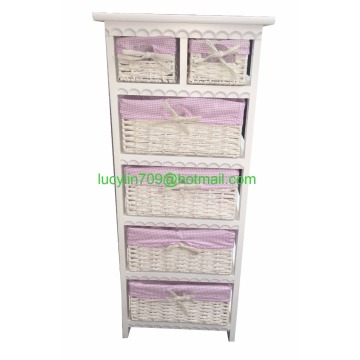 6 Drawer Wicker Storage Unit Wooden Baskets White Cabinet Furniture Bathroom