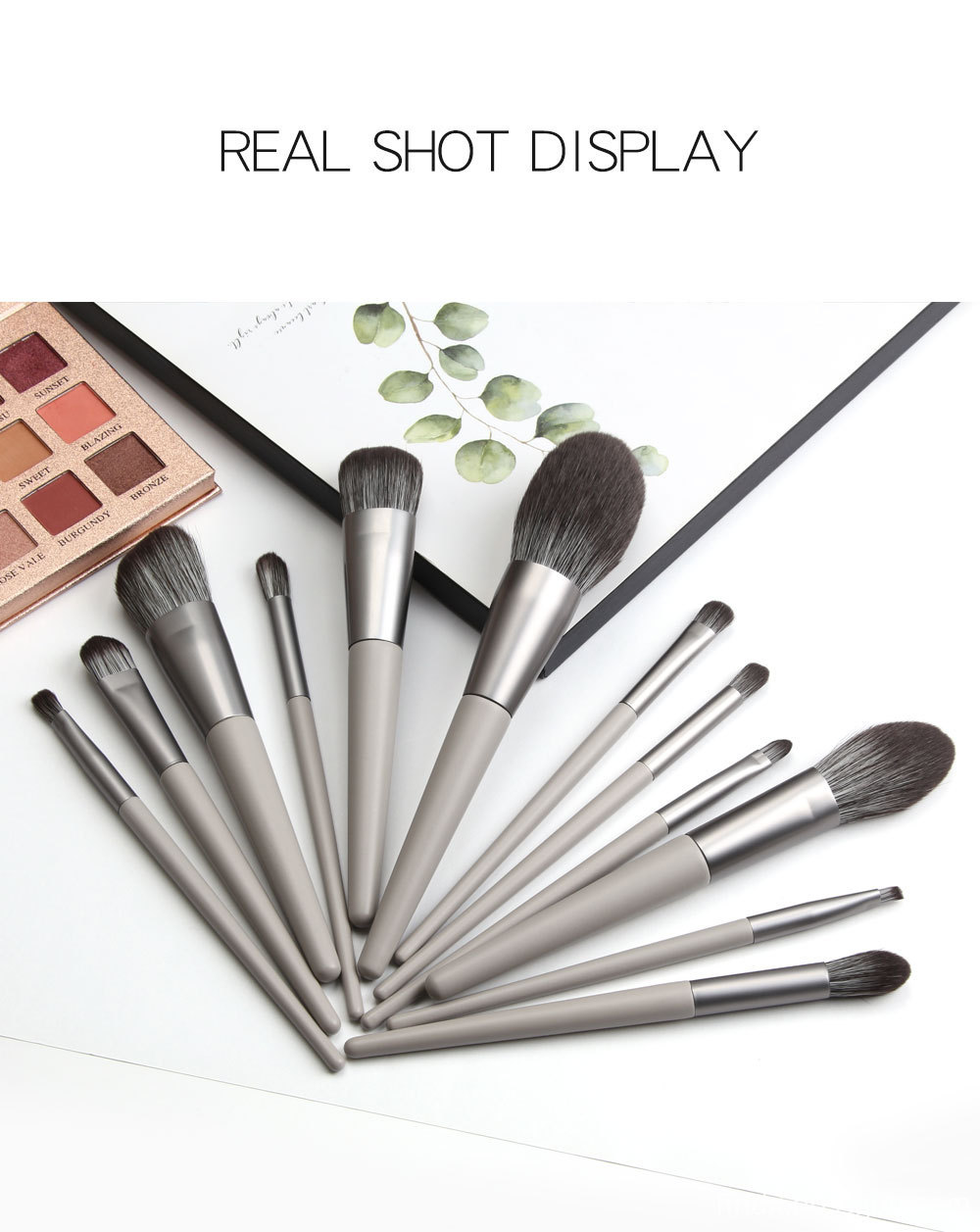 12 Pieces Cane Grey Makeup Brushes Suit 1-1