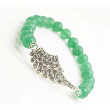 Green Aventurine Gemstone Bracelet with Diamante alloy Wing Piece