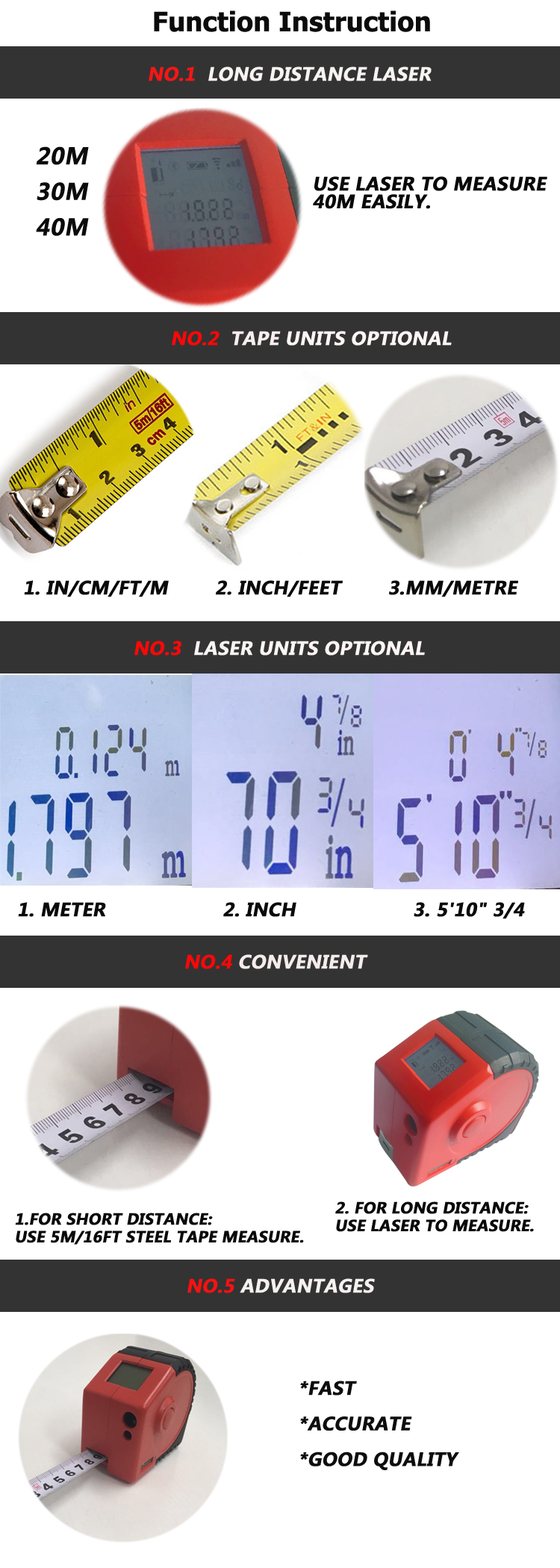 Laser tape measure Function Instruction