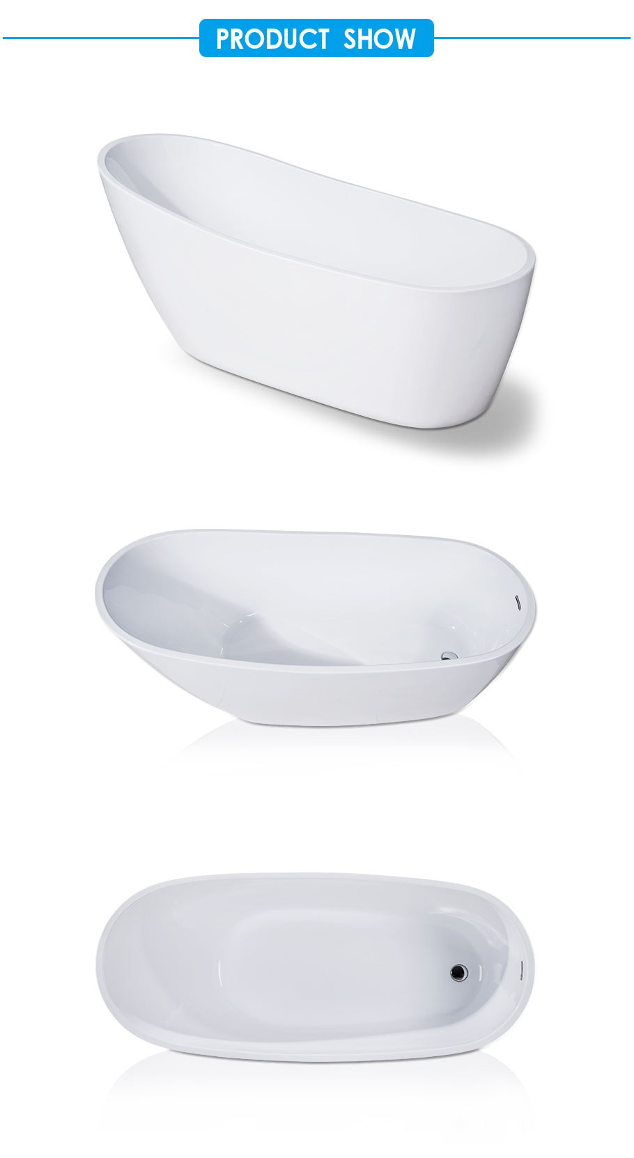 Florence Classic White Acrylic Slipper Flat bottom Bathtub