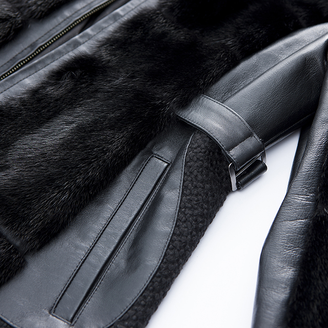 Half-length of black fur cashmere overcoat