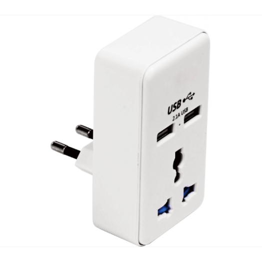 Portable travel adapter with two USB ports