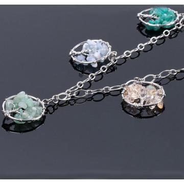 Natural Gemstone  Life of Tree Pendant Necklace long chain for women girl