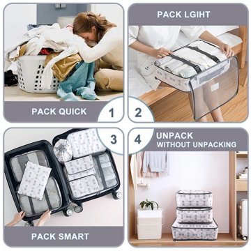 8 Set Packing Cubes,Compression Travel Luggage Organizers with Laundry Bag Shoes Bag for Carry-on Luggage, Suitcase and Backpack