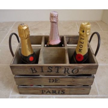 Shabby French Vintage Chic Wooden Crate Wine Bottle Holder Industrial Box