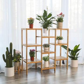 Bamboo Customizable Plant Stand 9 Shelf Display Rack Utility Shelf Flower Pots Holder