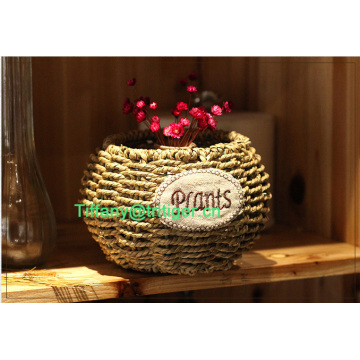 Woven Natural Storage Baskets Bins Organizer pvc bag inside woven Flowerpot