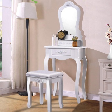 Vanity Wood Makeup Dressing Table Stool Set Bedroom with Mirror