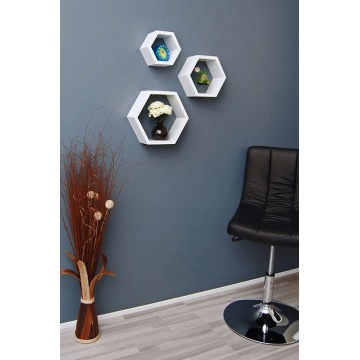 Set of 3 Hexagonal Design Honeycomb Lounge Wall Hanging Shelf