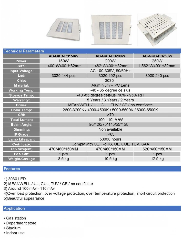 11000lm IP65 100W LED Canopy Light