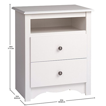 Monterey Bedside Cabinet White 2-Drawer Tall Night Stand with Storage Drawer
