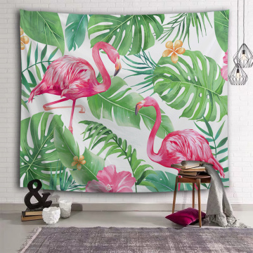 Pink Flamingo Tapestry Palm Leaf Wall Hanging Green Plants Tapestry for Livingroom Bedroom Home Dorm Decor