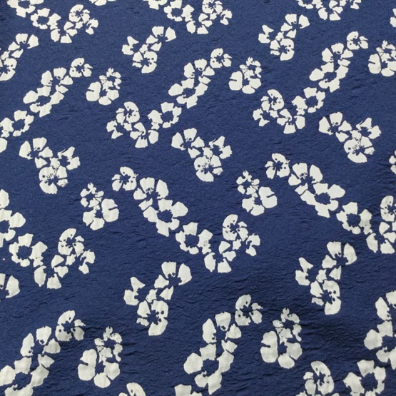 Blue White Flower Denim Fancy Jacauqrd Fabric