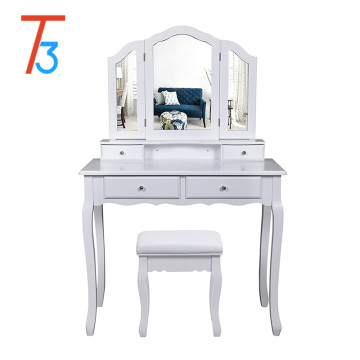 modern white make up dressing table with mirrors and chair