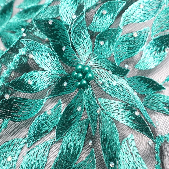 Green African Net Lace Pearl Embroidery Fabric