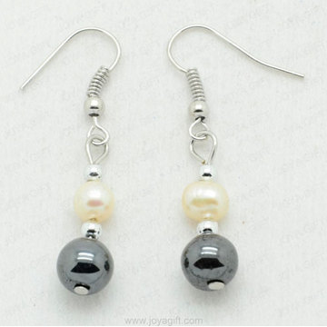 Freshwater pearl hematite round beads earring