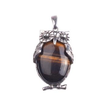 Men's Tiger Eye Stone Pendant Necklace Silver Plated Owl Vintage Necklace Jewelry