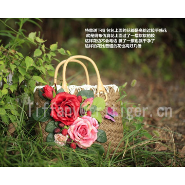 Promotional hand maded woven handbag straw beach bag