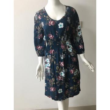 Printed Viscose Dress in Color Blue