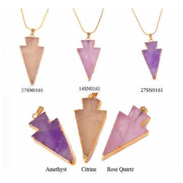 Gilding 18K Natural Gemstone Crystal Jewelry Arrow Pendant