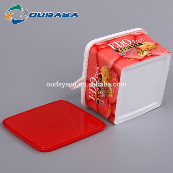 Plastic portable square case iml food packaging container