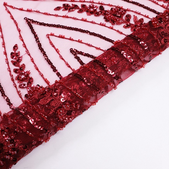 Wine Red Sequin Mesh Lace for Bridal