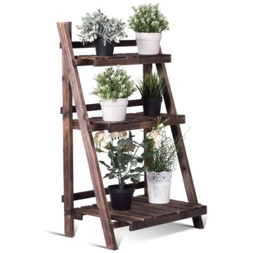 3 Tier Folding Wooden Plant Stand With Pot Shelf Stand Display Rack For Indoor Outdoor Garden Greenhouse