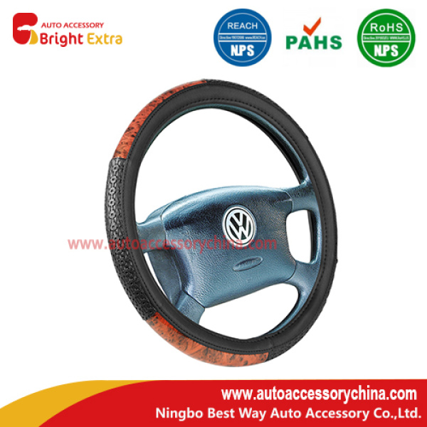 Black And Wood Grain Steering Wheel Cover