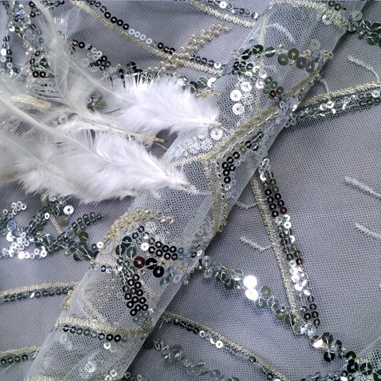 White Feather Bridal Embroidery Lace Fabric