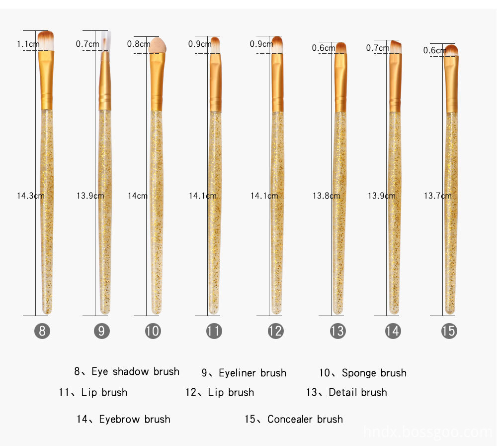 15 Pieces Crystal  Travel Makeup Brushes Set 4-3