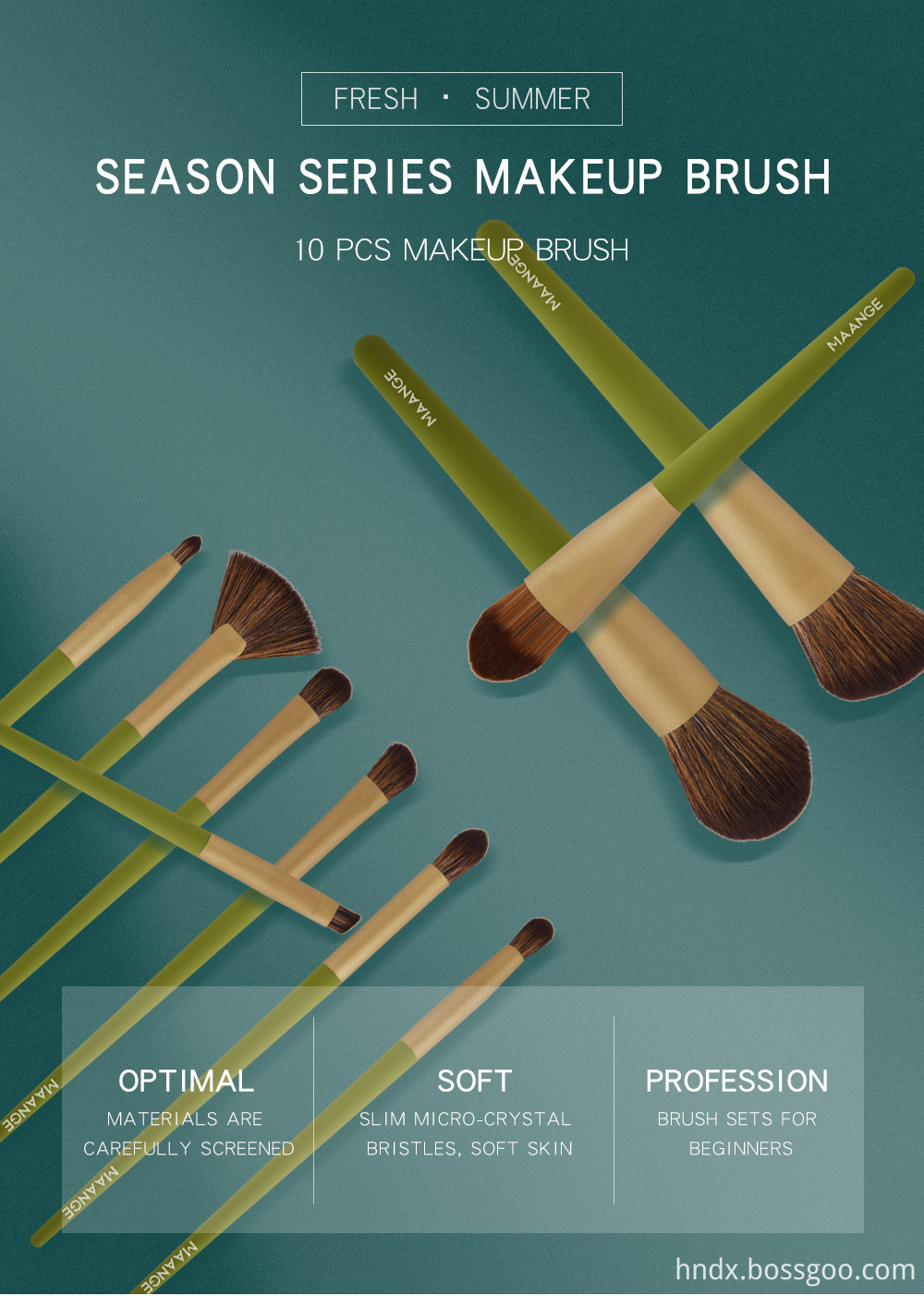 10 Piece Wood Green Makeup Brush Suit