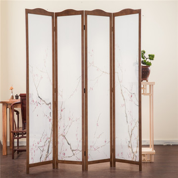 White Traditional Chinese Style Wooden Privacy Screen Folding Room Divider With 4 Panels