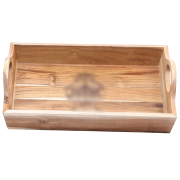 Wooden food serving tray with handle