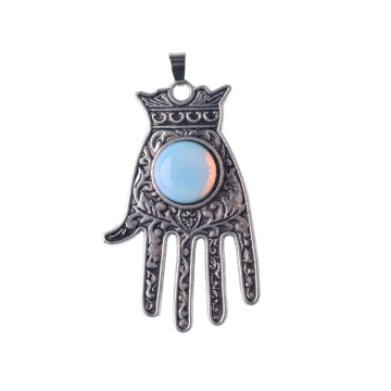 Opal Silver Alloy Hamsa Hand Fatima Pendant