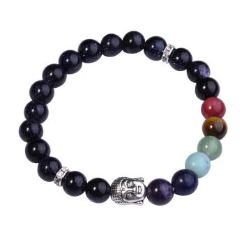 Natural Blue Gold sandstone 8MM Gemstone Buddhism Prayer Beads Bracelets