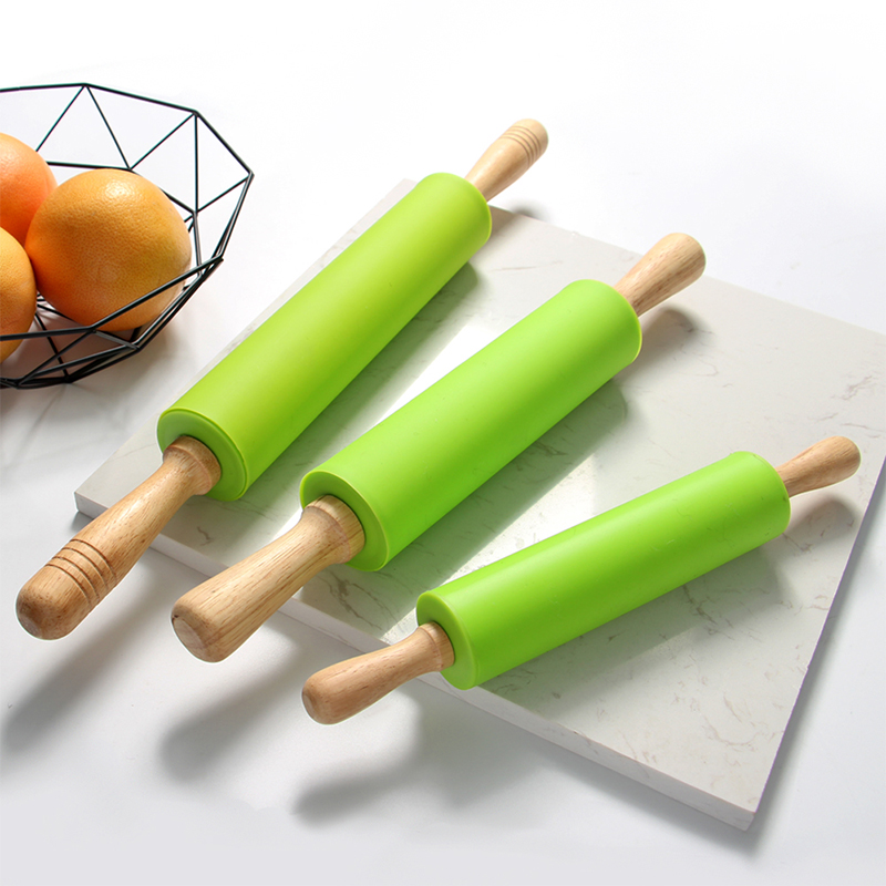 Silicone Rolling Pin with Wooden Handles
