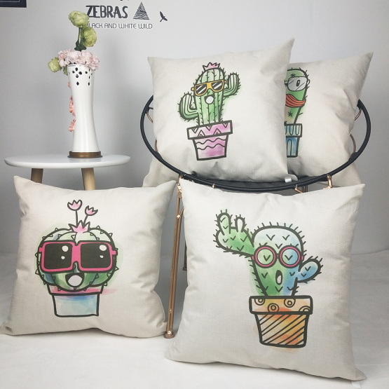 Set of Cactus Throw Pillow Covers Cute Plants Summer Decorative Cushion Cover Pillow Case for Sofa Bedroom Car Couch 18 x 18 Inc