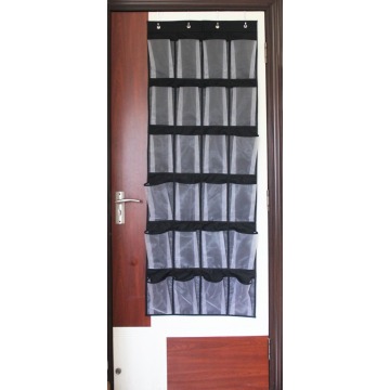 Hanging Over the Door Shoe Organizer with 24 Large Mesh Pockets Black