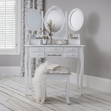 Monaco dressing table, stool and mirror, 7 drawers, 3 mirrors