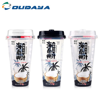 Disposable square juice cup clear Plastic with lid