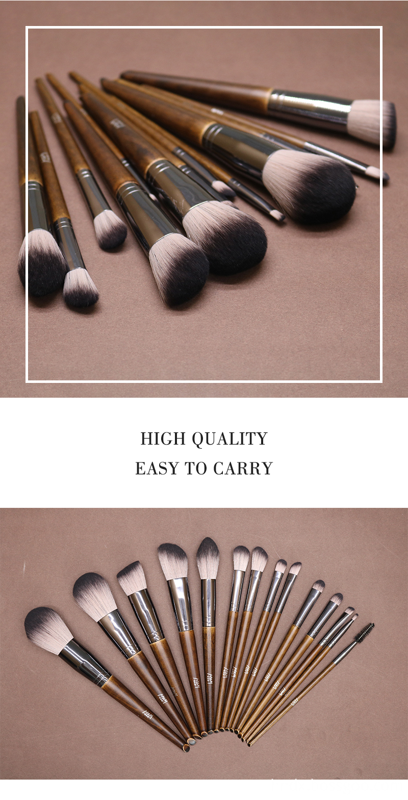 14Pcs Premium Solid Wood Makeup Brush Set