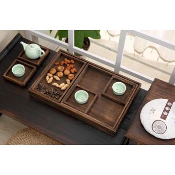 Factory direct cheap rustic rectangular wooden serving tray set for food and tea