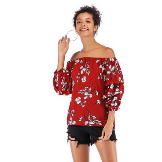 off-shoulder sexy strapless chiffon printing blouse