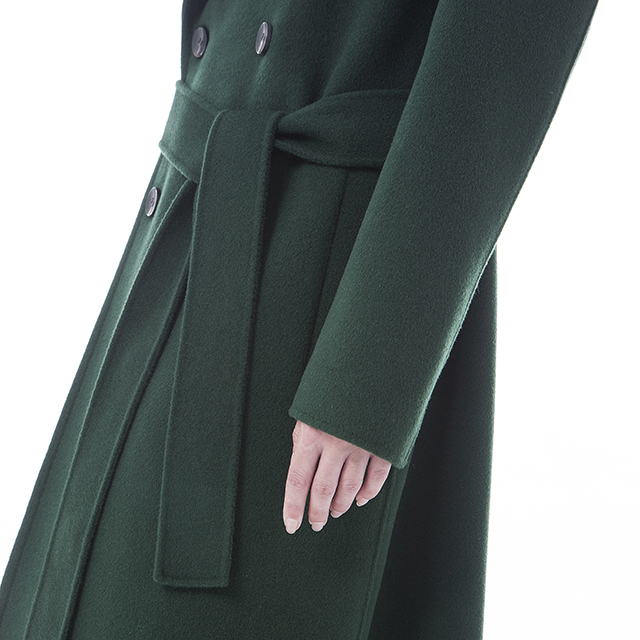 Front of green cashmere overcoat