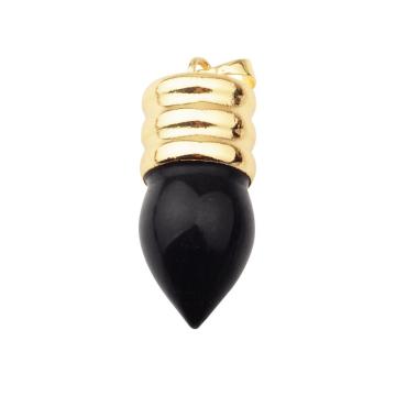 Natural lamp bulb Gemstone Crystal Black onyx Pendant Plated Gold