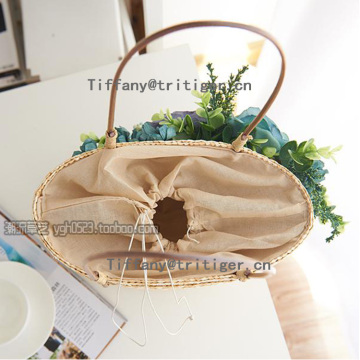 Paper straw material tote bag lady handbags beach bag with flowers