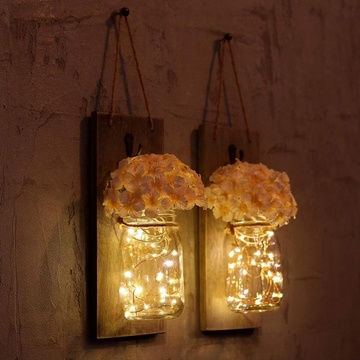 Fairy Lights Vintage Wrought Iron Hooks Silk Hydrangea Flower LED Strip Lights Design Home Kitchen Decoration Set of 2